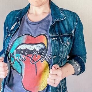 Wild Child Burnout Round Neck Rainbow Graphic Tee Womens Short Sleeve T-Shirt